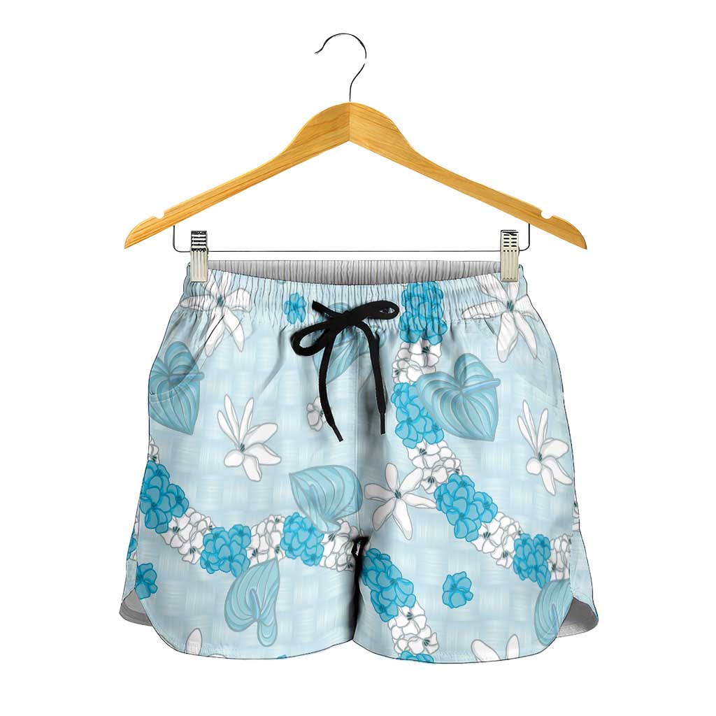Hawaii Anthurium Tiare Pikake Lei Shorts for Women UliUli Lauhala Art Pattern LT01 - Polynesian Pride