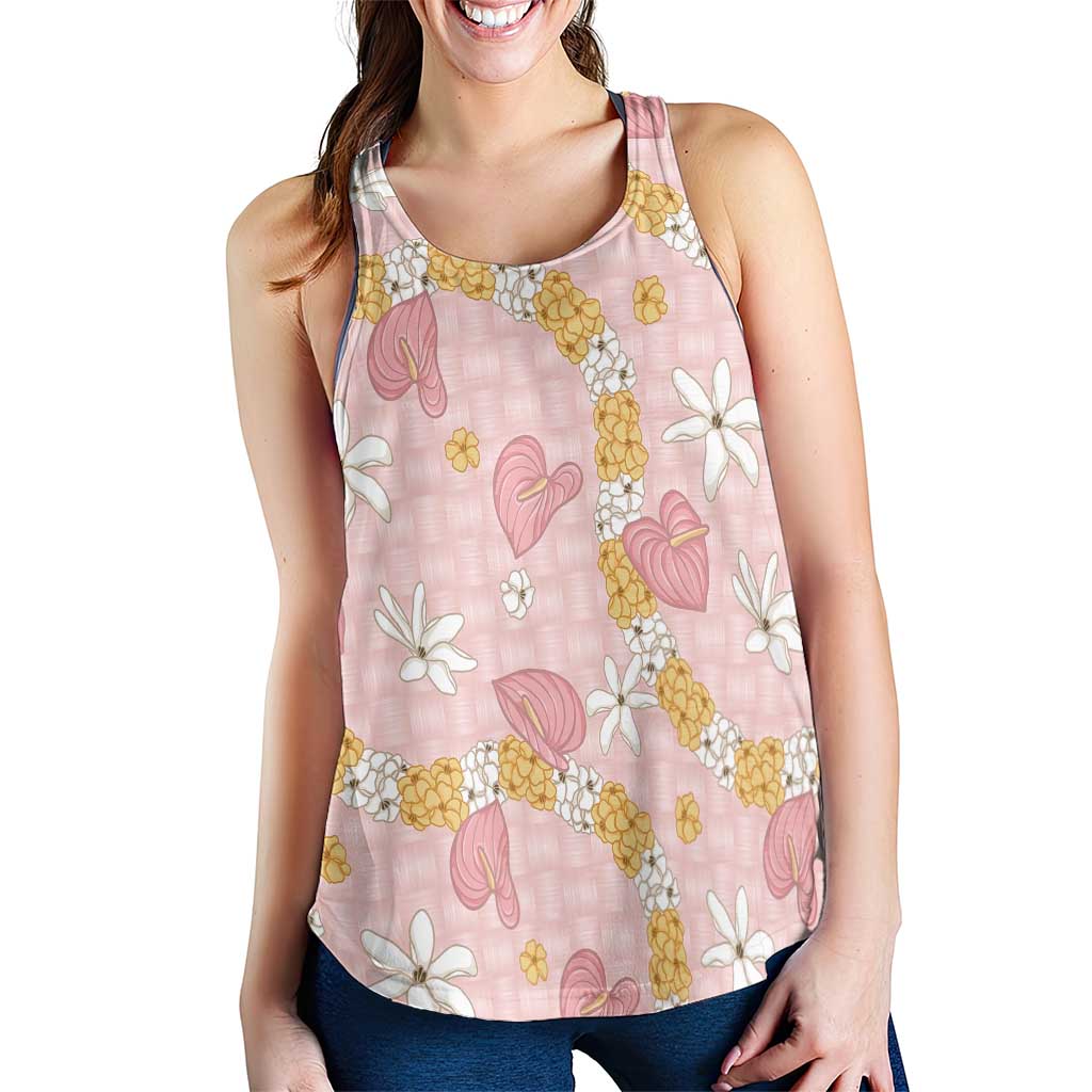 Hawaii Anthurium Tiare Pikake Lei Women Racerback Tank Akala Lauhala Art Pattern LT01 - Polynesian Pride