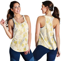 Hawaii Anthurium Tiare Pikake Lei Women Racerback Tank Melemele Lauhala Art Pattern LT01 - Polynesian Pride