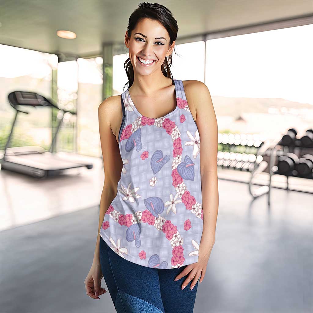 Hawaii Anthurium Tiare Pikake Lei Women Racerback Tank Poni Lauhala Art Pattern LT01 - Polynesian Pride