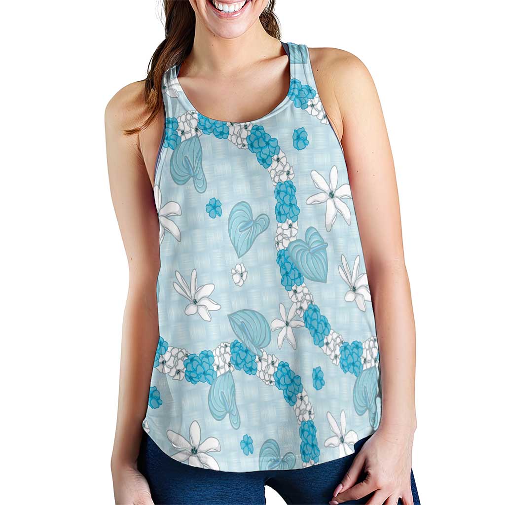 Hawaii Anthurium Tiare Pikake Lei Women Racerback Tank UliUli Lauhala Art Pattern LT01 - Polynesian Pride