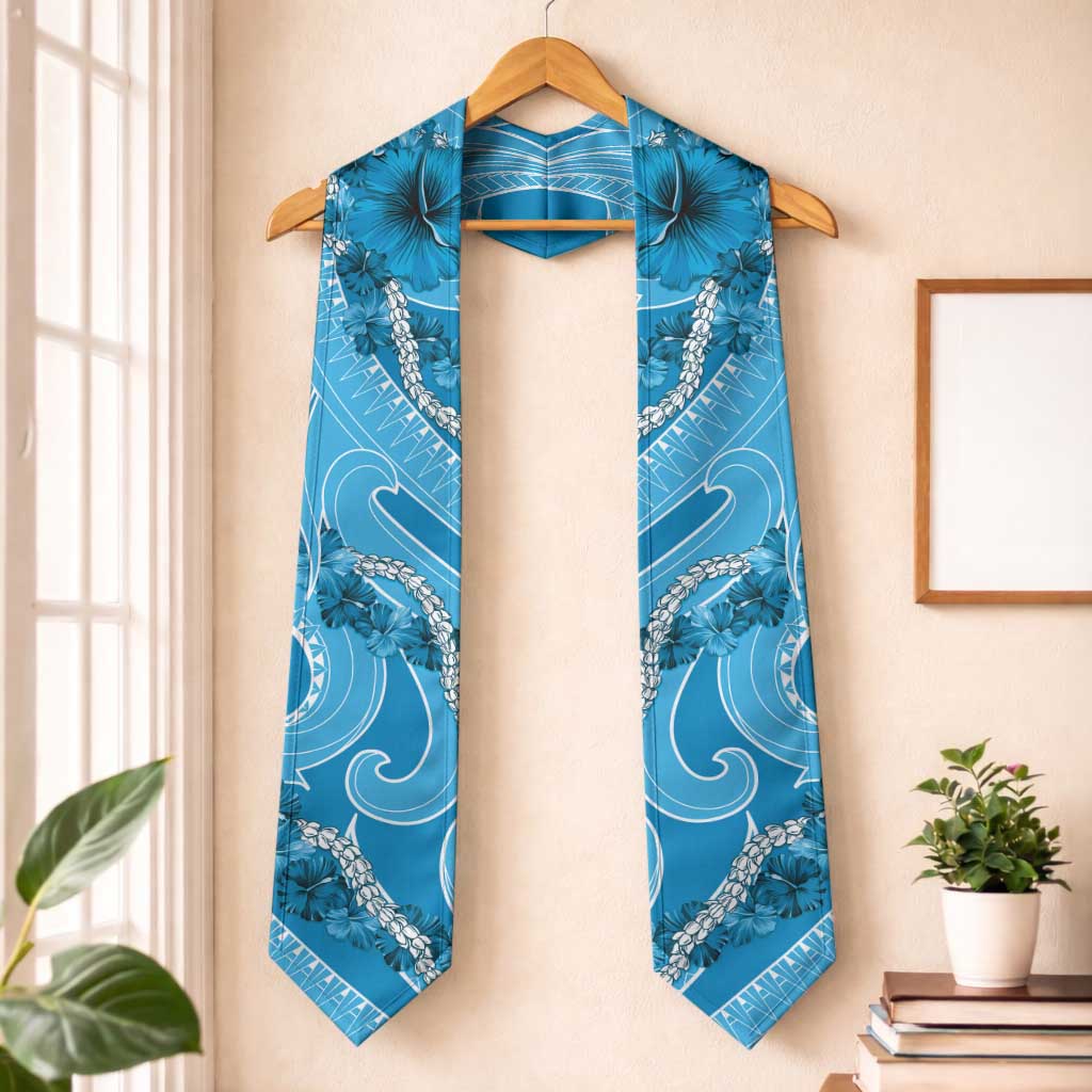 Hawaii Blue Hibiscus Pikake Lei Graduation Stole LT05 One Size Blue - Polynesian Pride