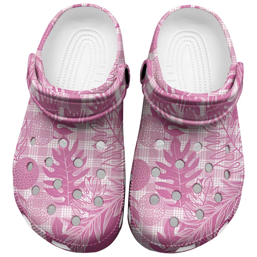 Hawaii Breadfruit Palaka Clogs Shoes Omaomao Ulaula Maile Lei LT9 Pink - Polynesian Pride