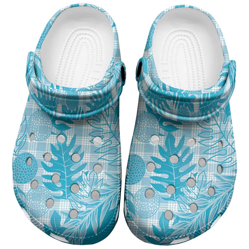 Hawaii Breadfruit Palaka Clogs Shoes Polu Maile Lei LT9 Blue - Polynesian Pride