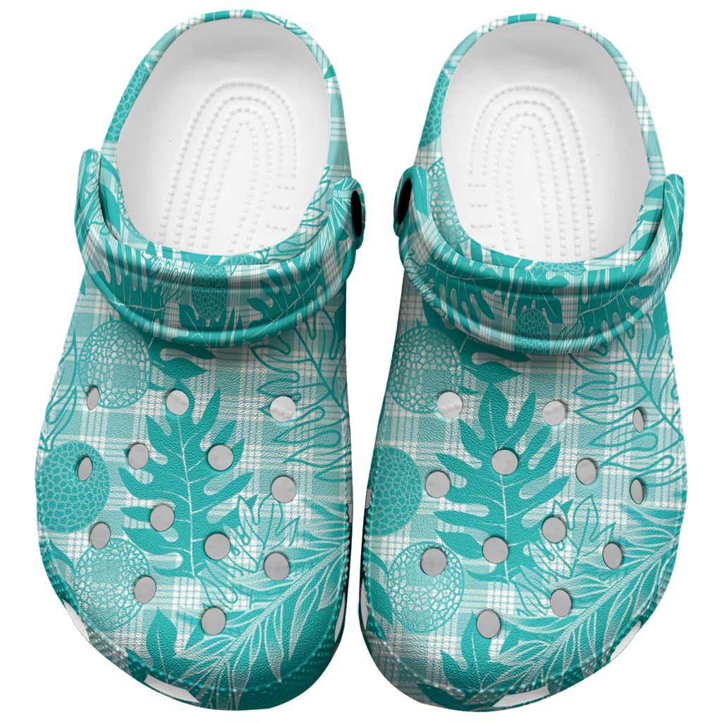 Hawaii Breadfruit Palaka Clogs Shoes Polu Opal Maile Lei LT9 Turquoise - Polynesian Pride