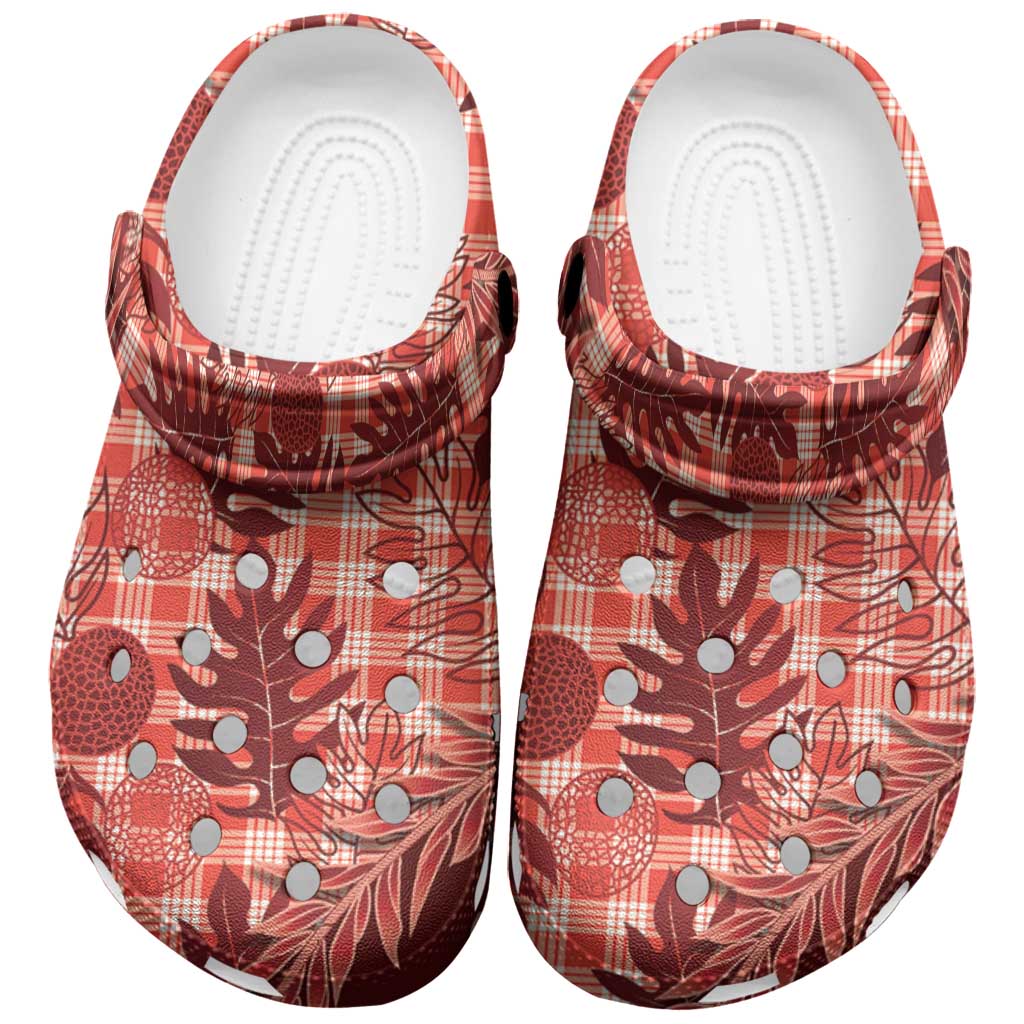 Hawaii Breadfruit Palaka Clogs Shoes Ulaula Maile Lei LT9 Red - Polynesian Pride