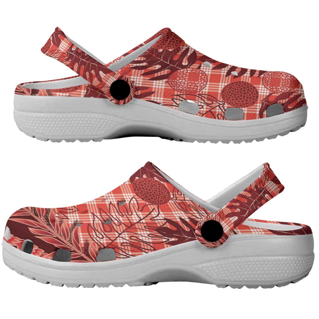 Hawaii Breadfruit Palaka Clogs Shoes Ulaula Maile Lei LT9 - Polynesian Pride