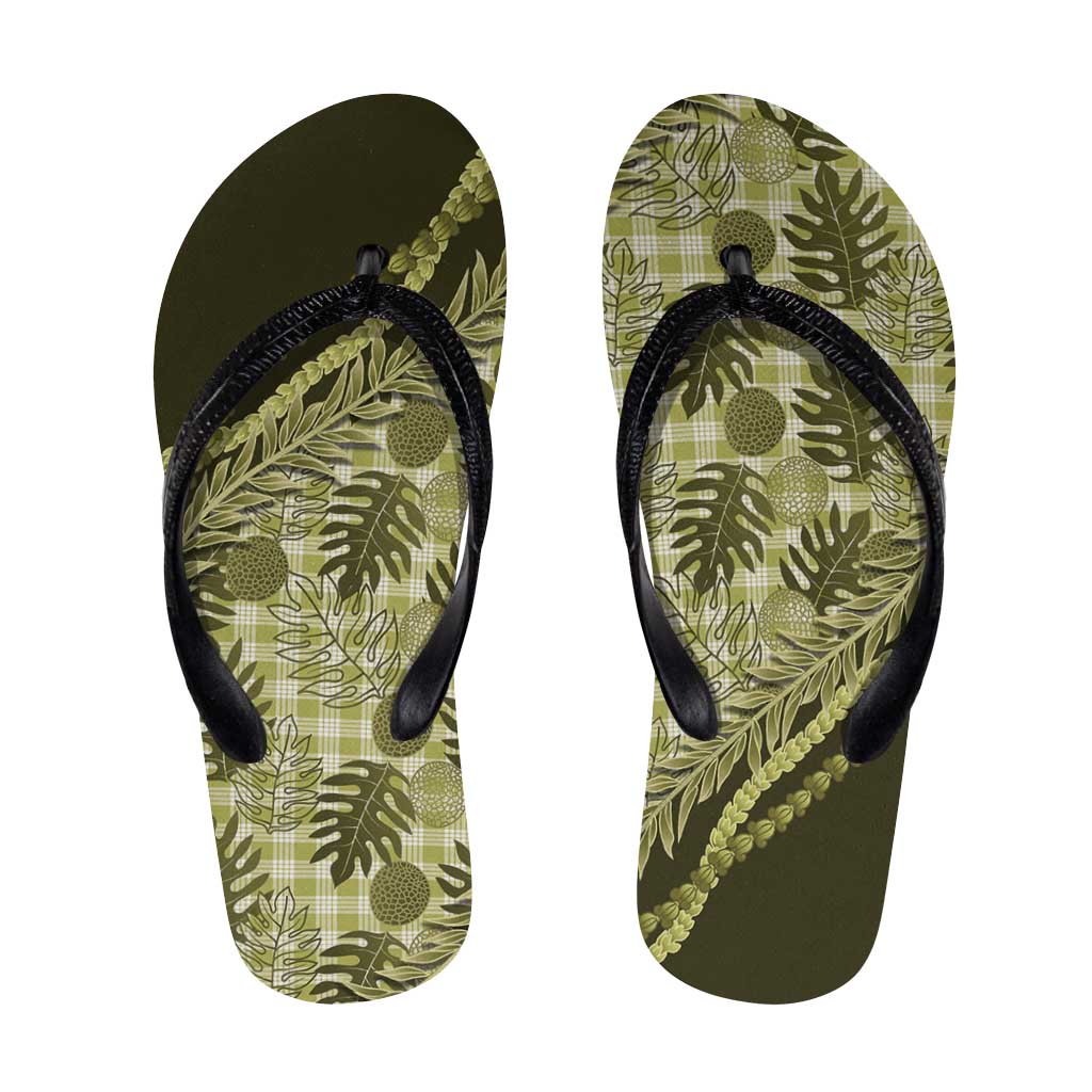 Hawaii Breadfruit Palaka Flip Flops Omaomao Maile Lei LT9 Green - Polynesian Pride