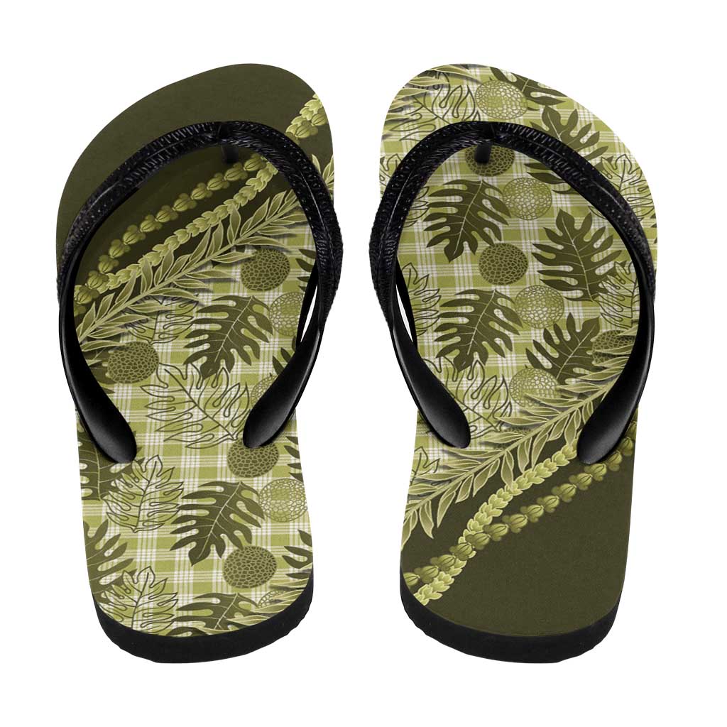 Hawaii Breadfruit Palaka Flip Flops Omaomao Maile Lei LT9 - Polynesian Pride