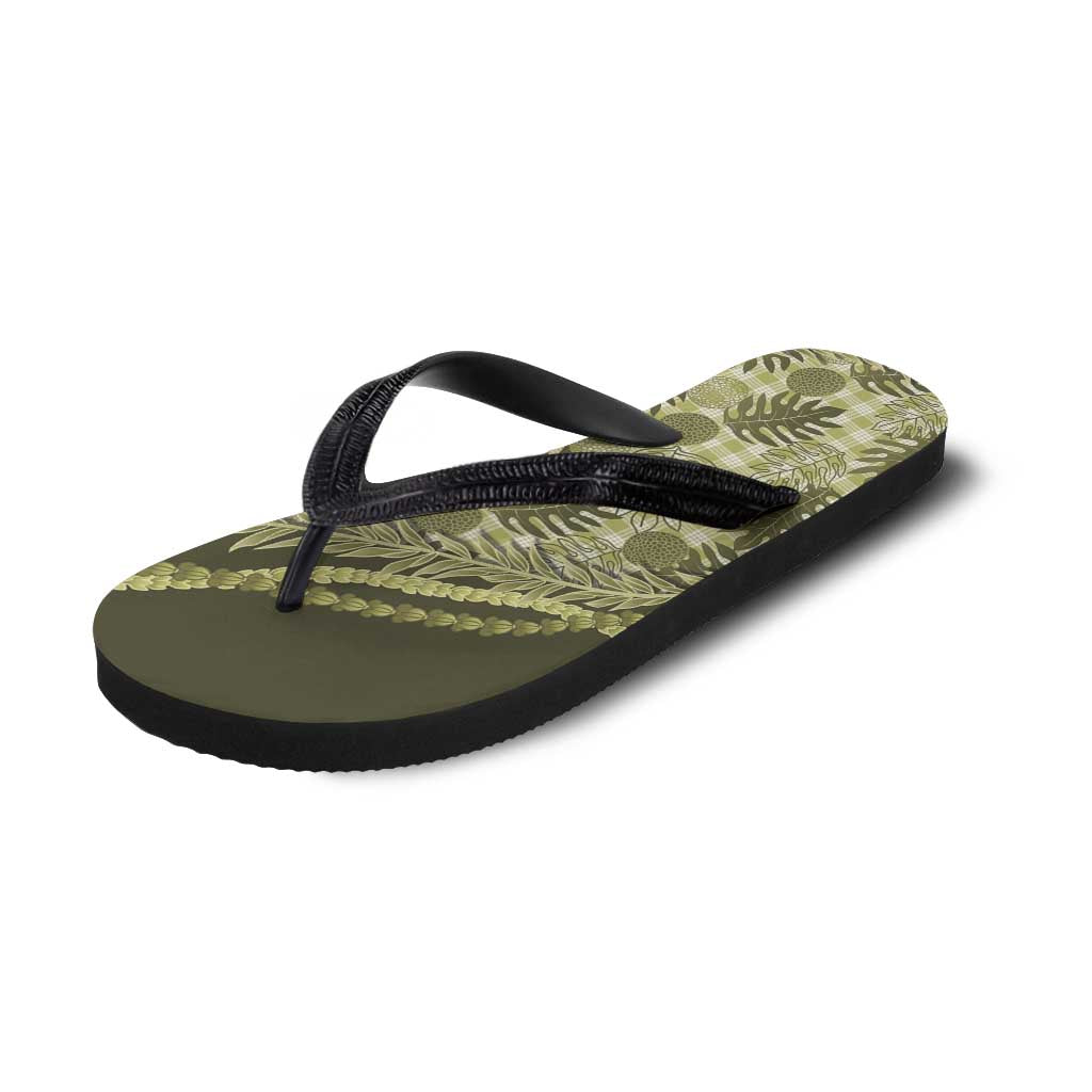 Hawaii Breadfruit Palaka Flip Flops Omaomao Maile Lei LT9 - Polynesian Pride