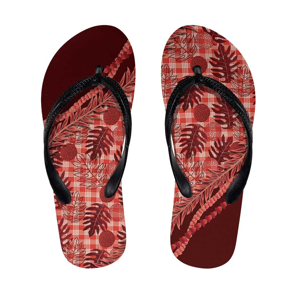 Hawaii Breadfruit Palaka Flip Flops Ulaula Maile Lei - Polynesian Pride