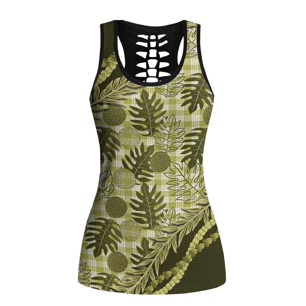 Hawaii Breadfruit Palaka Hollow Tank Top Omaomao Maile Lei LT9 Female Green - Polynesian Pride
