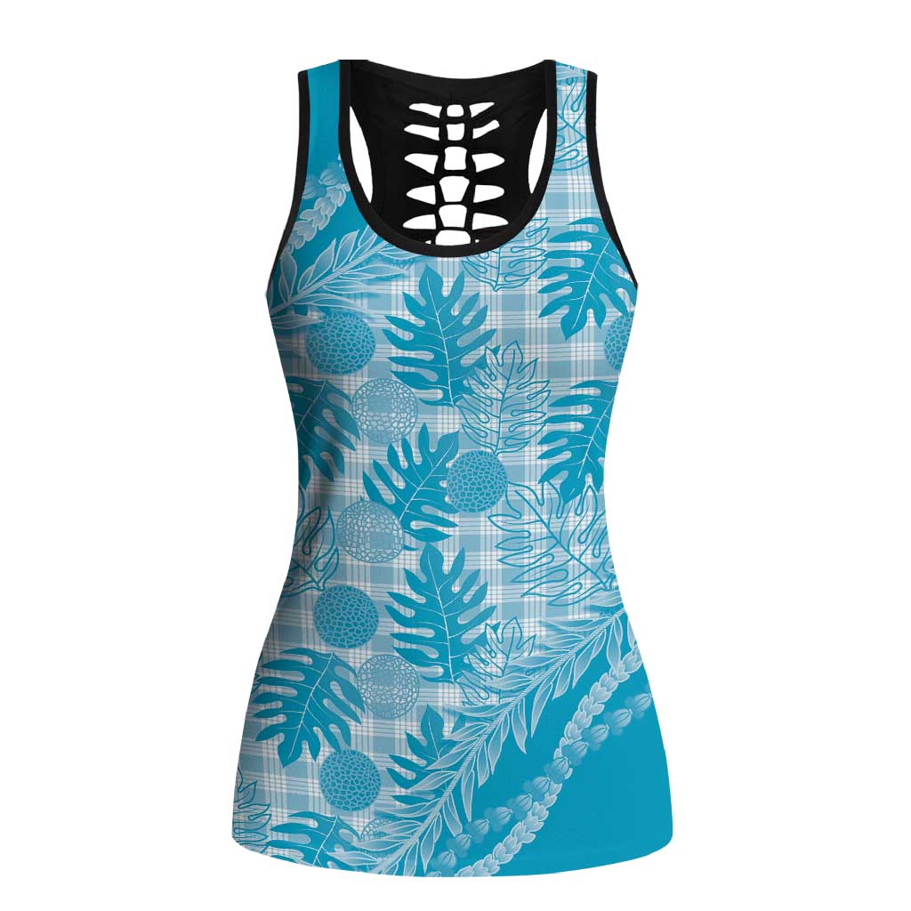 Hawaii Breadfruit Palaka Hollow Tank Top Polu Maile Lei LT9 Female Blue - Polynesian Pride