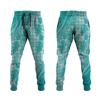 Hawaii Breadfruit Palaka Jogger Pants Polu Opal Maile Lei LT9 Turquoise - Polynesian Pride