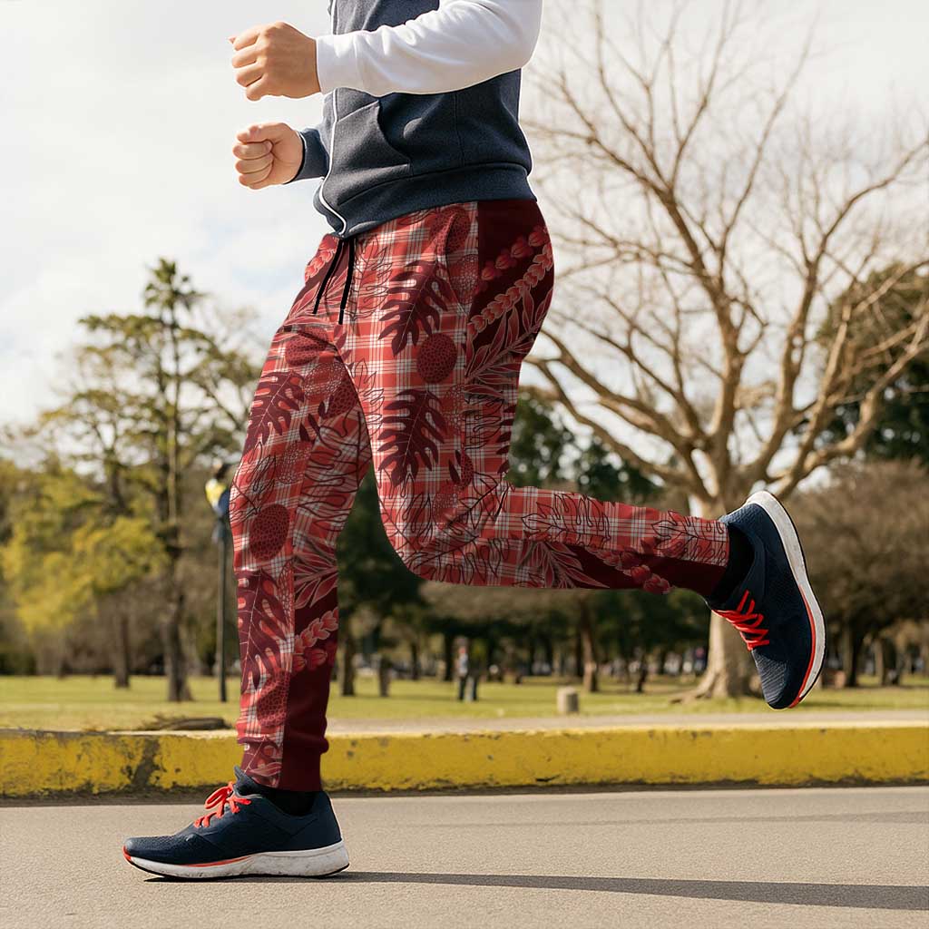 Hawaii Breadfruit Palaka Jogger Pants Ulaula Maile Lei LT9 - Polynesian Pride