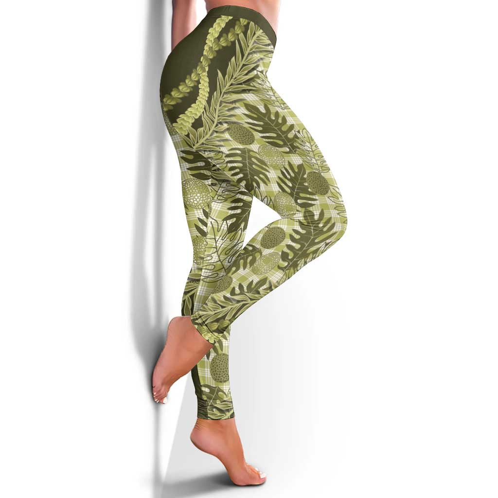Hawaii Breadfruit Palaka Leggings Omaomao Maile Lei - Polynesian Pride
