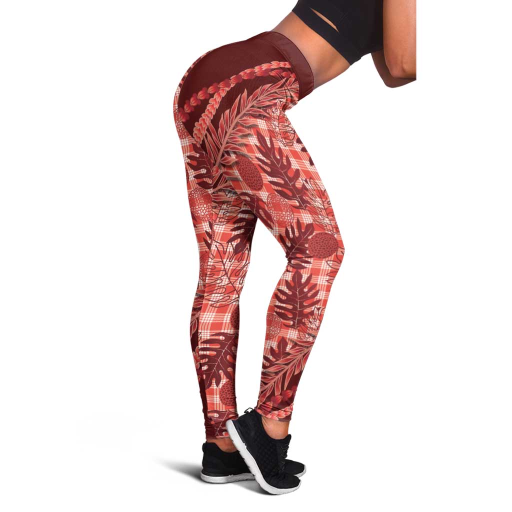 Hawaii Breadfruit Palaka Leggings Ulaula Maile Lei LT9 - Polynesian Pride