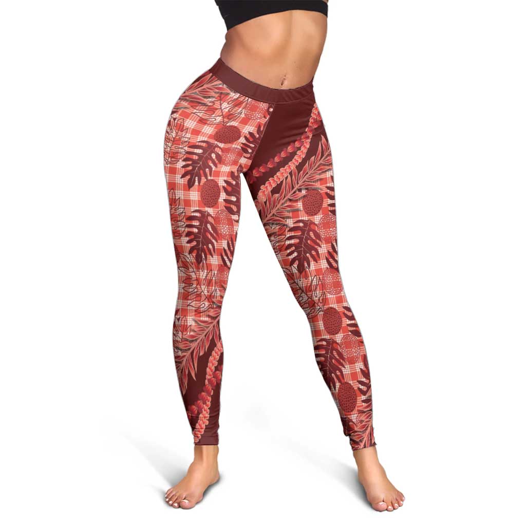 Hawaii Breadfruit Palaka Leggings Ulaula Maile Lei LT9 - Polynesian Pride
