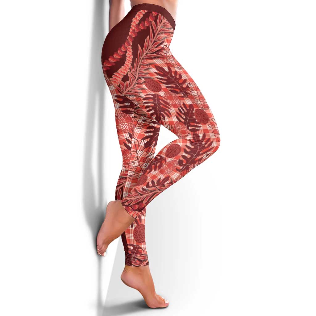Hawaii Breadfruit Palaka Leggings Ulaula Maile Lei LT9 - Polynesian Pride