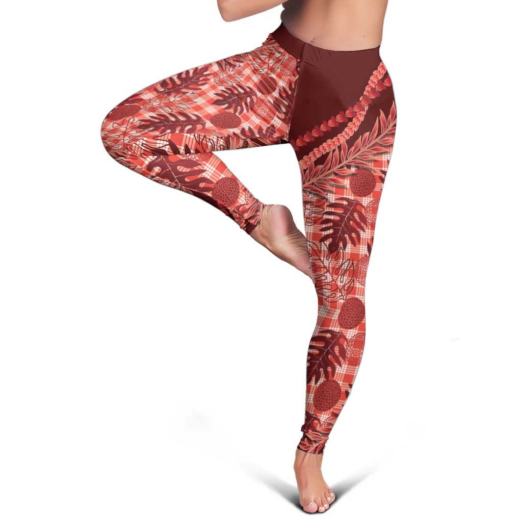 Hawaii Breadfruit Palaka Leggings Ulaula Maile Lei LT9 - Polynesian Pride