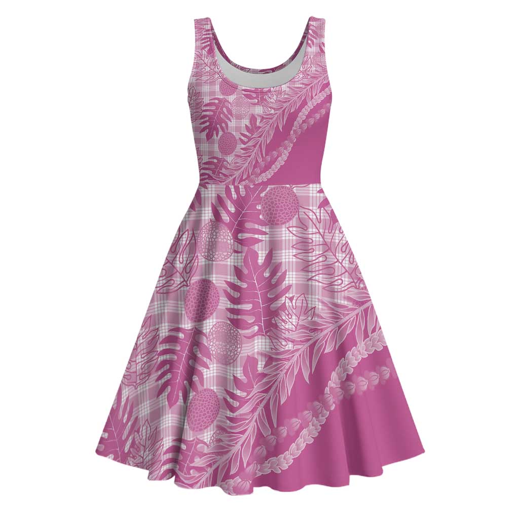 Hawaii Breadfruit Palaka Midi Dress Omaomao Ulaula Maile Lei - Polynesian Pride