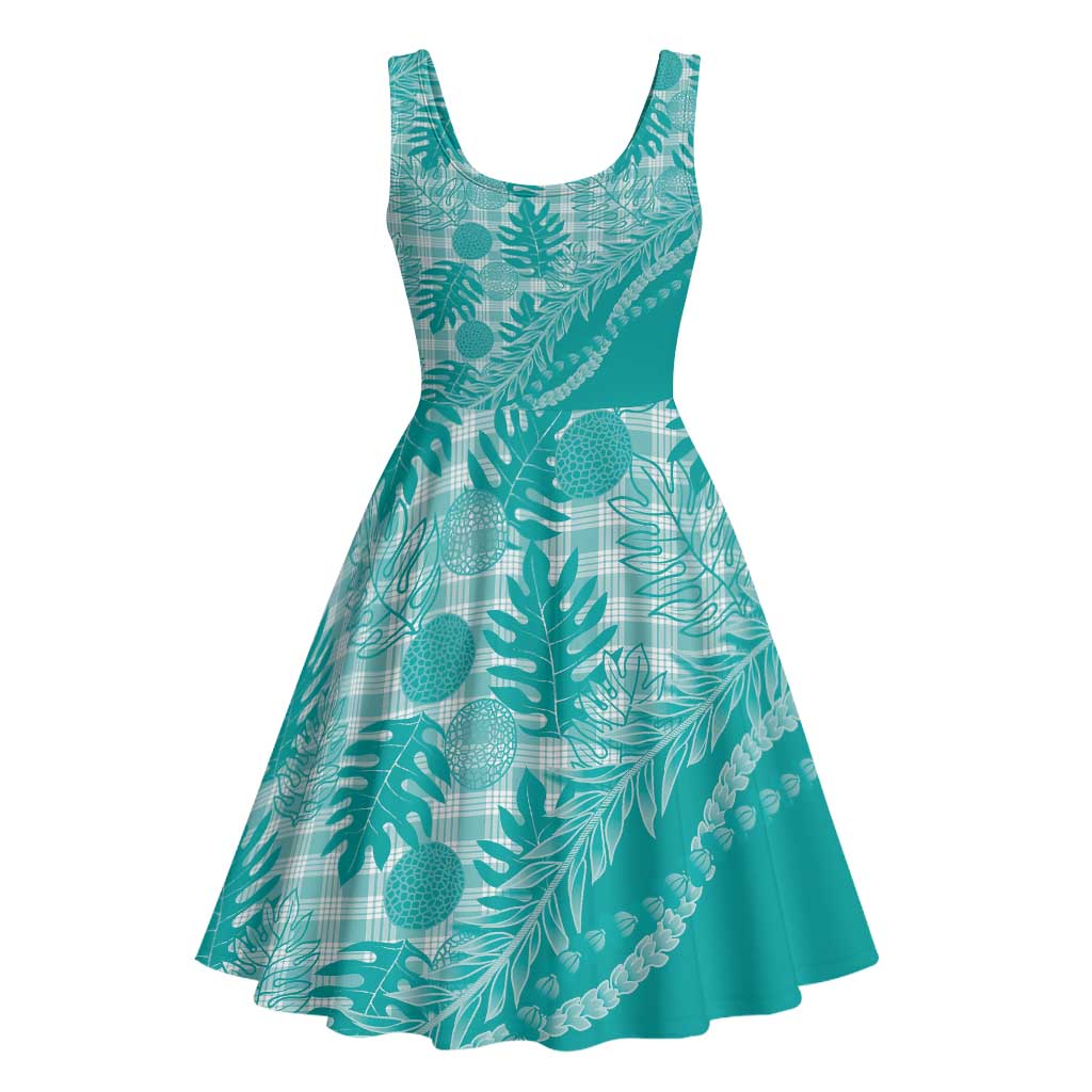 Hawaii Breadfruit Palaka Midi Dress Polu Opal Maile Lei - Polynesian Pride