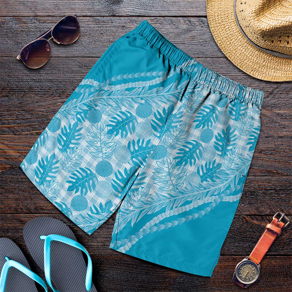 Hawaii Breadfruit Palaka Shorts for Men Polu Maile Lei LT9 Blue - Polynesian Pride