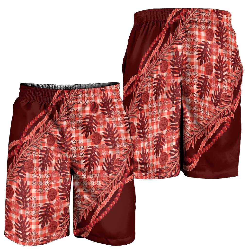 Hawaii Breadfruit Palaka Shorts for Men Ulaula Maile Lei LT9 - Polynesian Pride