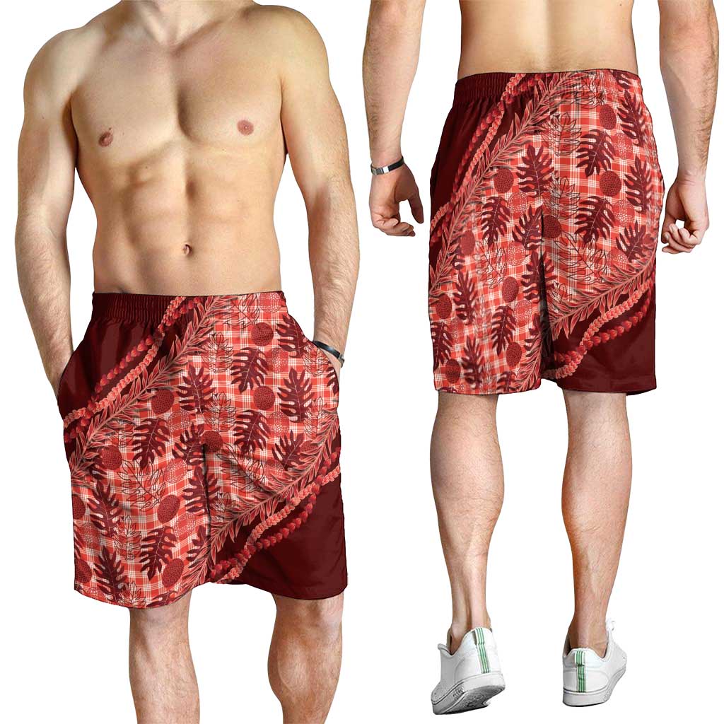 Hawaii Breadfruit Palaka Shorts for Men Ulaula Maile Lei LT9 - Polynesian Pride