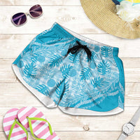 Hawaii Breadfruit Palaka Shorts for Women Polu Maile Lei LT9 Blue - Polynesian Pride