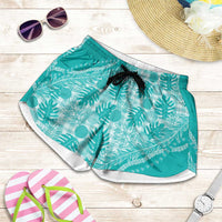 Hawaii Breadfruit Palaka Shorts for Women Polu Opal Maile Lei LT9 Turquoise - Polynesian Pride