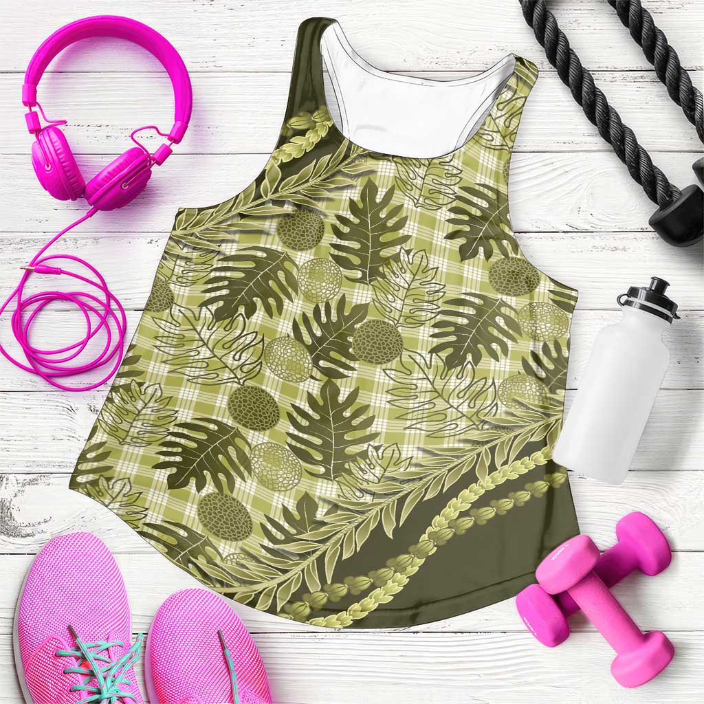 Hawaii Breadfruit Palaka Women Racerback Tank Omaomao Maile Lei LT9 Green - Polynesian Pride