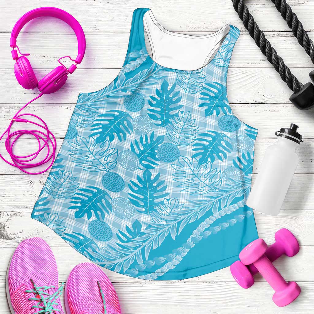 Hawaii Breadfruit Palaka Women Racerback Tank Polu Maile Lei LT9 Blue - Polynesian Pride