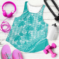 Hawaii Breadfruit Palaka Women Racerback Tank Polu Opal Maile Lei LT9 Turquoise - Polynesian Pride