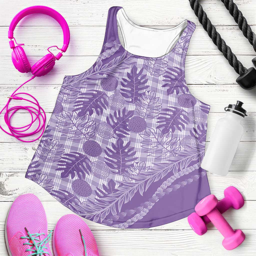 Hawaii Breadfruit Palaka Women Racerback Tank Poni Maile Lei LT9 Purple - Polynesian Pride