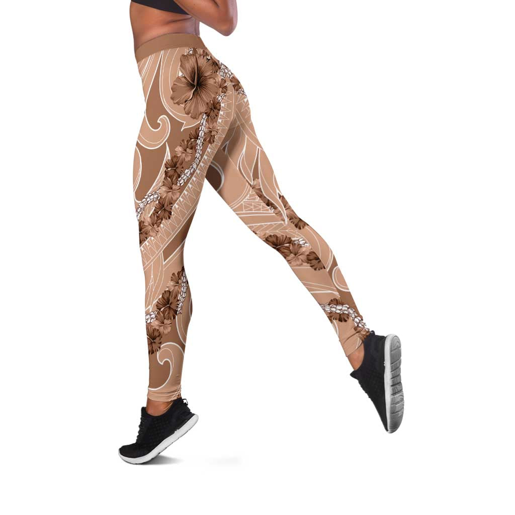 Hawaii Brown Hibiscus Pikake Lei Leggings - Polynesian Pride