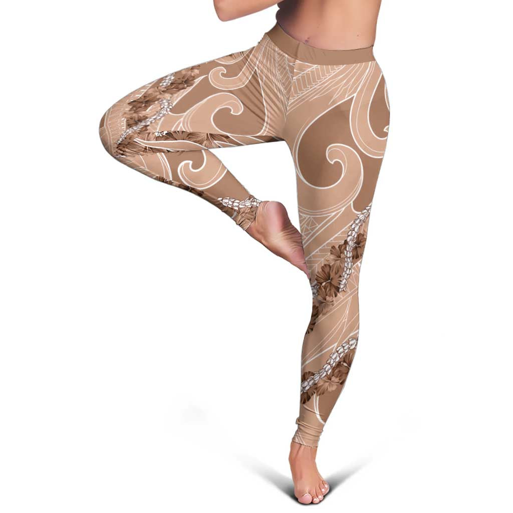 Hawaii Brown Hibiscus Pikake Lei Leggings - Polynesian Pride