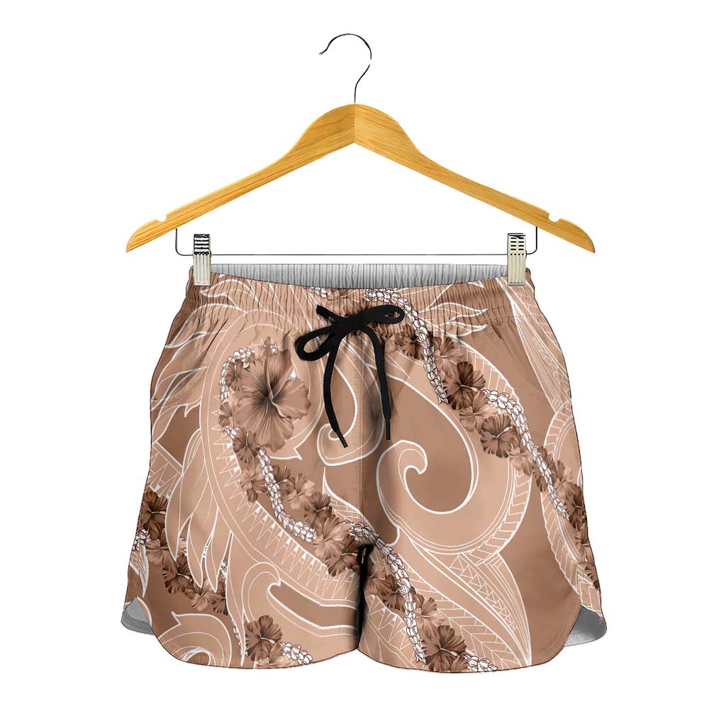 Hawaii Brown Hibiscus Pikake Lei Shorts for Women - Polynesian Pride