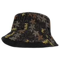 Hawaii Brown Plumeria Lei Black Bucket Hat Frangipani Floral Heritage Art LT01 One Size Black - Polynesian Pride