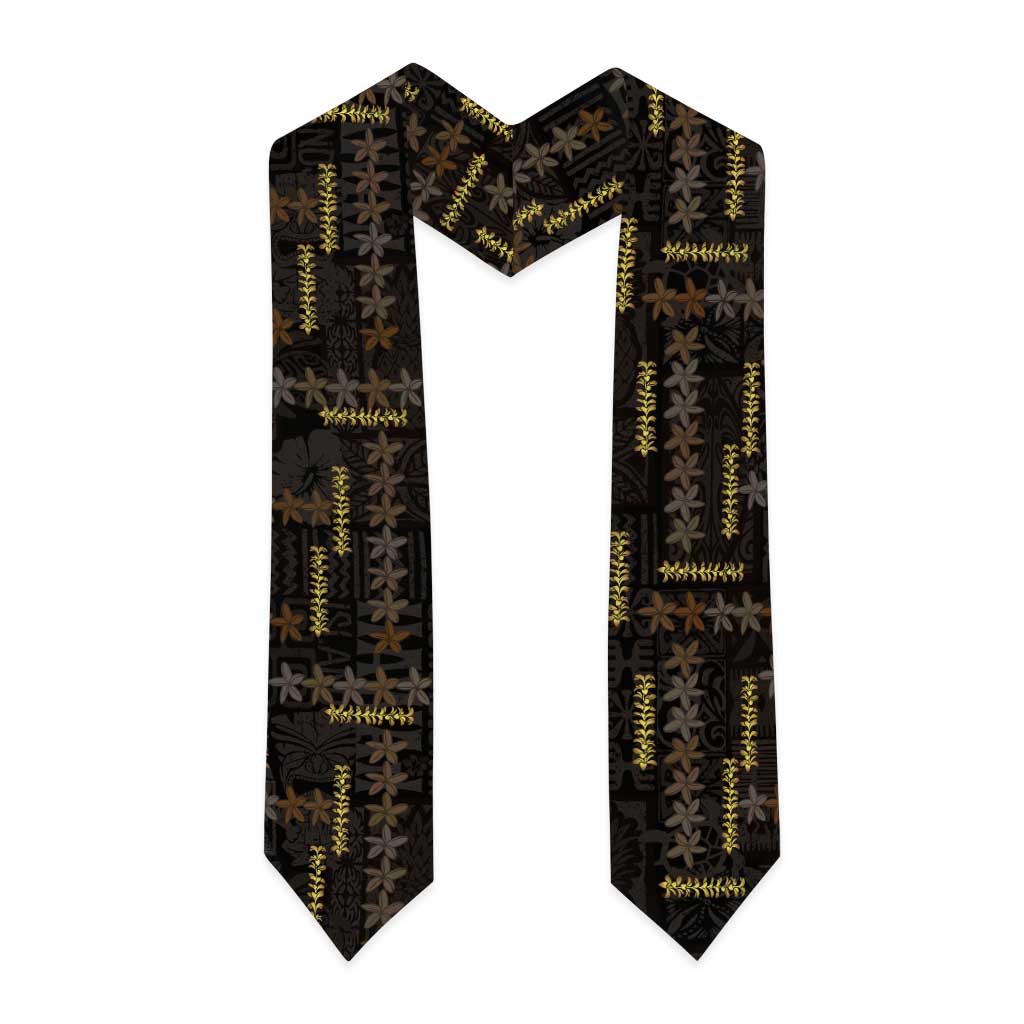 Hawaii Brown Plumeria Lei Black Graduation Stole Frangipani Floral Heritage Art LT01 - Polynesian Pride