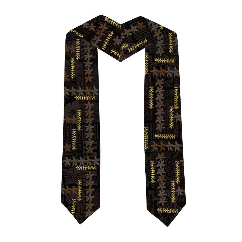 Hawaii Brown Plumeria Lei Black Graduation Stole Frangipani Floral Heritage Art LT01 - Polynesian Pride