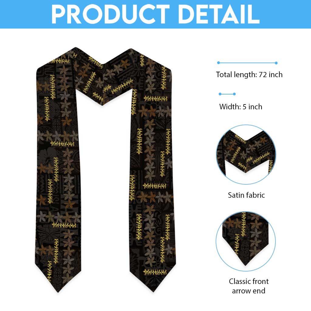 Hawaii Brown Plumeria Lei Black Graduation Stole Frangipani Floral Heritage Art LT01 - Polynesian Pride