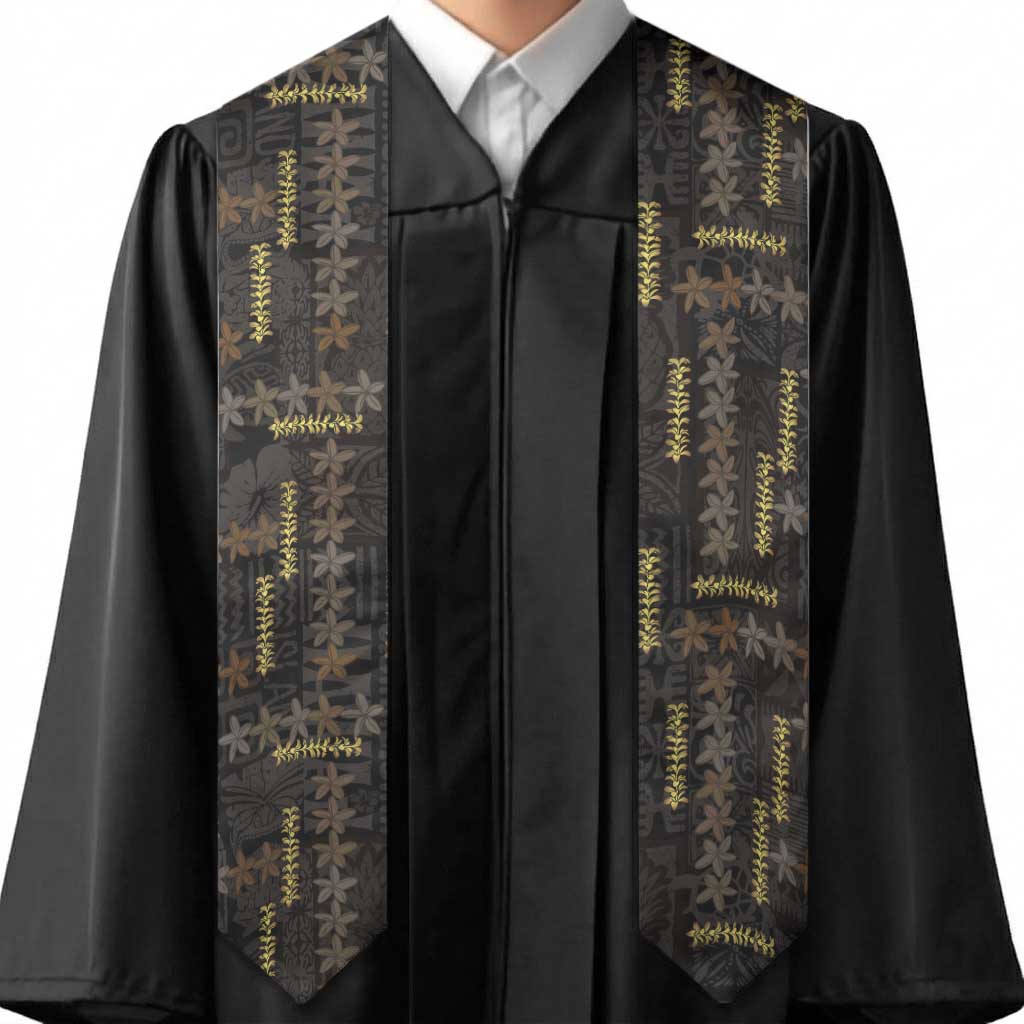 Hawaii Brown Plumeria Lei Black Graduation Stole Frangipani Floral Heritage Art LT01 - Polynesian Pride