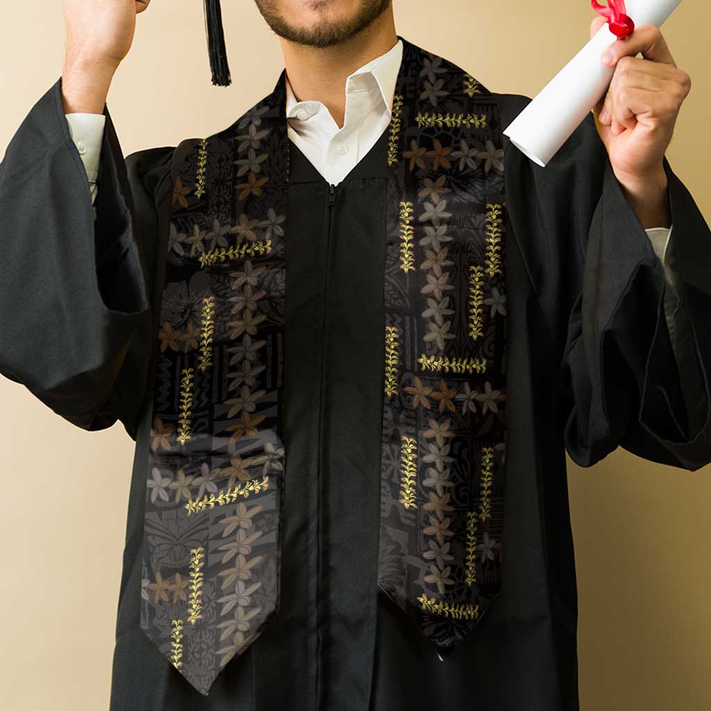Hawaii Brown Plumeria Lei Black Graduation Stole Frangipani Floral Heritage Art LT01 - Polynesian Pride