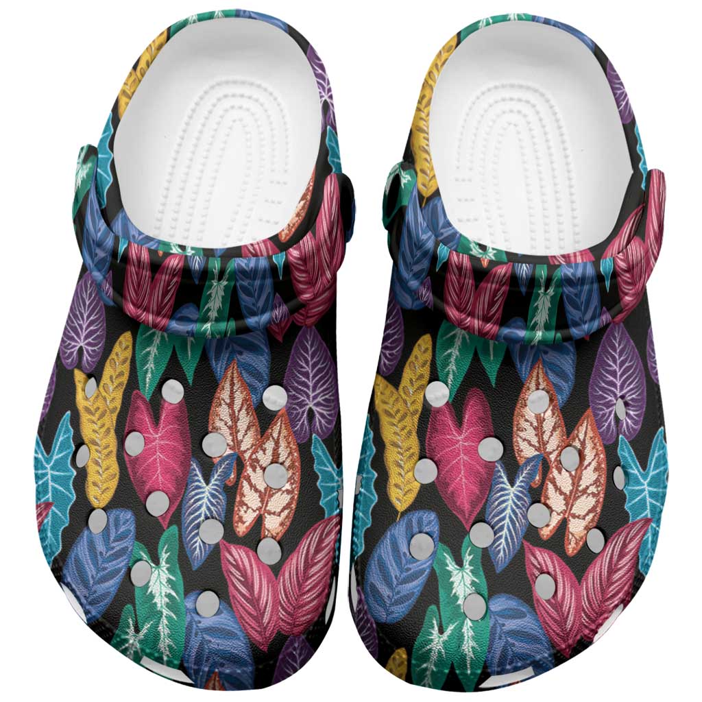 Hawaii Colorful Tropical Leaves Clogs Shoes LT01 Black - Polynesian Pride