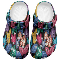 Hawaii Colorful Tropical Leaves Clogs Shoes LT01 Black - Polynesian Pride
