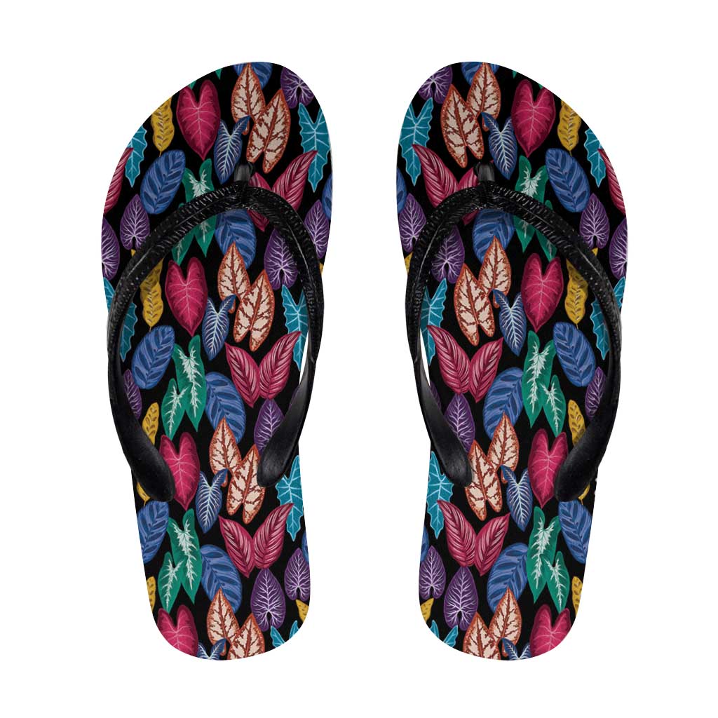Hawaii Colorful Tropical Leaves Flip Flops LT01 Black - Polynesian Pride