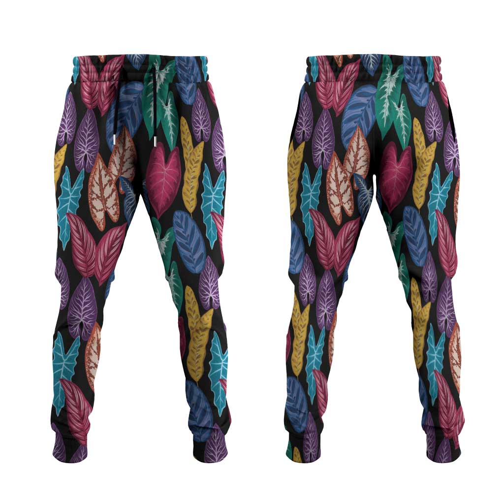 Hawaii Colorful Tropical Leaves Jogger Pants LT01 Black - Polynesian Pride