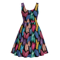 Hawaii Colorful Tropical Leaves Midi Dress LT01 - Polynesian Pride