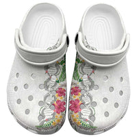 Hawaii DNA Kakau Tattoo Clogs Shoes with Plumeria and Hibiscus Tropical Plants White Color LT03 White - Polynesian Pride